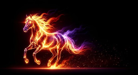 Fiery Horse bright Illustration on Dark Background