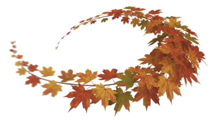 Vibrant autumn maple leaves cascade in a swirling motion, creating a dynamic seasonal border perfect for festive designs.