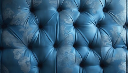 Obraz premium Luxurious Blue Tufted Fabric Texture with Brocade Floral Pattern Close-up Background_1