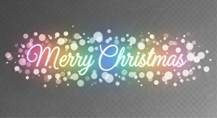 Merry Christmas wishes written in the light of the colorful bokeh effect. Create a warm atmosphere. vector illustration