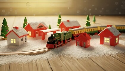 Miniature Christmas Train in Snowy Holiday Village