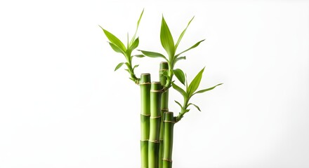 Naklejka premium Lucky bamboo stalks with fresh green leaves are beautiful