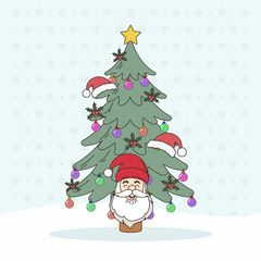 Merry Christmas greeting card with Santa Claus on Sleigh on Christmas evening