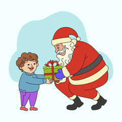 Santa Claus giving gift to kids with joy and happiness on Christmas evening