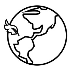 A clean line-art icon of a globe featuring a leaf, conveying themes of environmental protection, sustainability, eco-friendly initiatives, or global nature awareness.