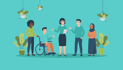 Diverse and inclusive business team collaborating Disability equality and representation concept