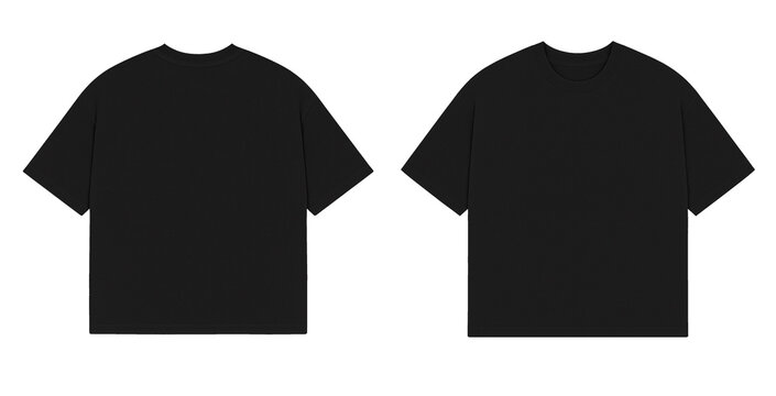 Black Oversized T-shirt Mockup Front and Back View on Neutral White Background