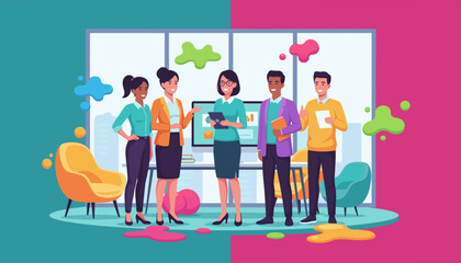 Vibrant team collaboration in a modern office Diverse professionals smiling