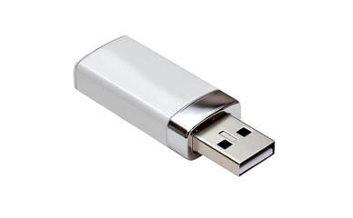 White U S B flash drive with silver accent isolated on a transparent background