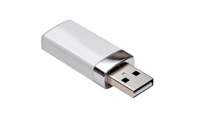 White U S B flash drive with silver accent isolated on a transparent background