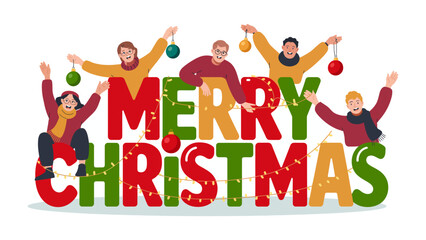 Christmas Cheer and Festive Gathering: A vibrant holiday scene capturing the essence of togetherness, with a group of friends celebrating the festive season with ornaments and merry greetings.