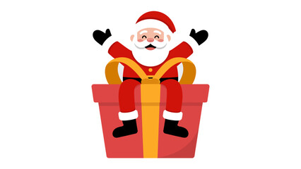 Joyful Santa in Gift Box: An illustration of a cheerful Santa Claus popping out from a vibrant gift box, with open arms, spreading holiday cheer and the spirit of giving.