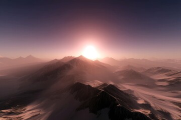 photorealistic sunrise over Martian mountains, alien scenery, vibrant colors, cinematic style