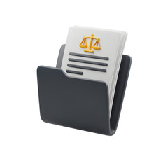 3D Legal Document Folder Icon with Scales of Justice Isolated on Transparent Background &ndash; Law and Order PNG