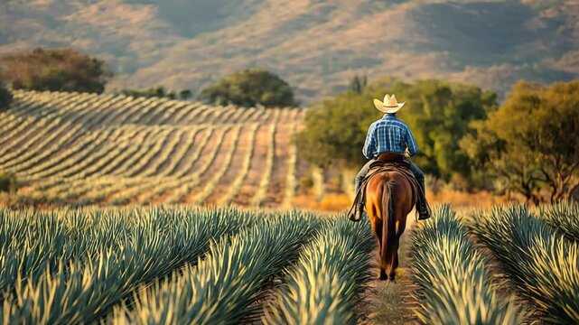 mexican farmer with horse walking in the agave seed field video