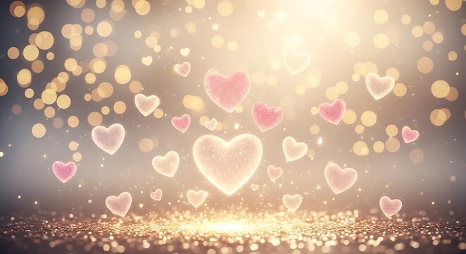 Soft focus glowing hearts and bokeh lights for romantic celebrations