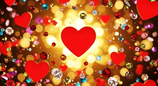 Vibrant red hearts and bokeh lights background for romance and celebration