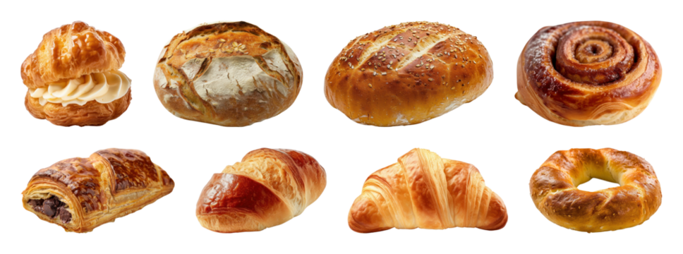 PNG Assorted delicious fresh pastries, element set on transparent background
