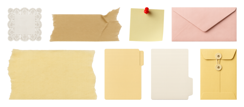 PNG Assorted stationery items collection, element set on transparent background