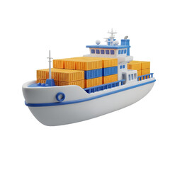 3D Cargo Container Ship Icon Isolated on Transparent Background &ndash; Global Logistics PNG