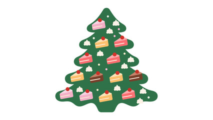 Christmas tree cake slices: A whimsical Christmas tree, adorned with delicious cake slices, evokes the festive spirit of the season. A delightful image of sweet treats for the holidays.