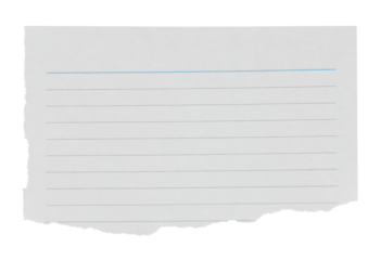 Torn sheet of notepad paper, isolated on transparent background. Office blank paper concept
