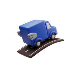3D Fast Delivery Van Icon with Wings Isolated on Transparent Background &ndash; Quick Shipping PNG