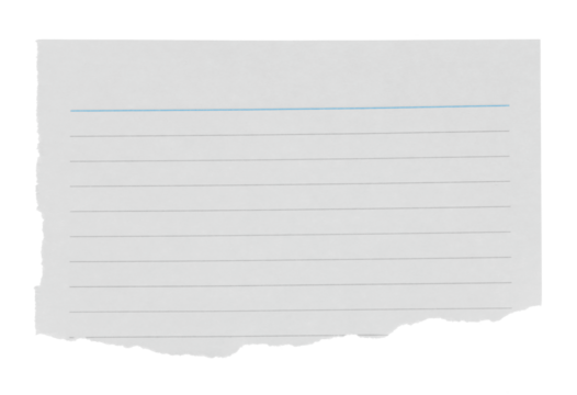 Torn sheet of notepad paper, isolated on transparent background. Office blank paper concept