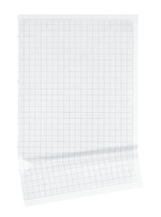Crumpled squared notebook sheet isolated on transparent background. Wrinkled paper texture, perfect for design, mockups, and creative projects