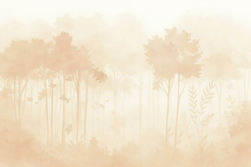 Watercolor Forest Landscape Background – Misty Nature Scene with Trees and Soft Tones
