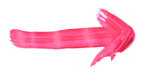 Hand-drawn red arrow made with acrylic paint, isolated on transparent background. Artistic element for infographic, UI design, presentation, and creative projects
