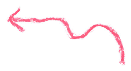 Hand-drawn red arrow isolated on transparent background, drawn by soft pastel. Simple sketch element for infographic, UI design, presentation, and creative graphic projects