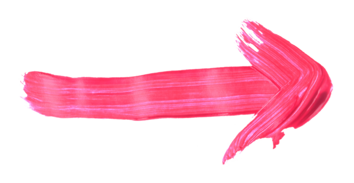 Hand-drawn red arrow made with acrylic paint, isolated on transparent background. Artistic element for infographic, UI design, presentation, and creative projects