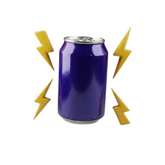 3D Energy Drink Can Icon with Lightning Bolts Isolated on Transparent Background &ndash; Power Concept PNG