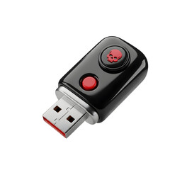 3D USB Flash Drive Icon with Skull Logo Isolated on Transparent Background &ndash; Gaming Tech PNG