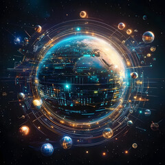 Fototapeta premium Futuristic blue cyber eye with glowing circuits
