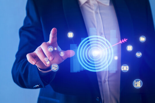 Business professional interacting with digital technology in a modern office setting