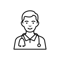 Obraz premium Illustration of a doctor with a stethoscope around his neck in a simple outline style image design