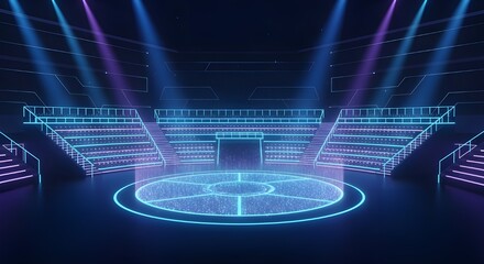Neon Sports Arena Concept	Futuristic holographic stadium with glowing running track and long jump zone