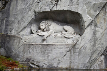 Lion Monument in the city park of Lucerne, Switzerland 