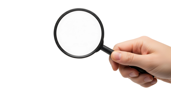 Hand holding a magnifying glass