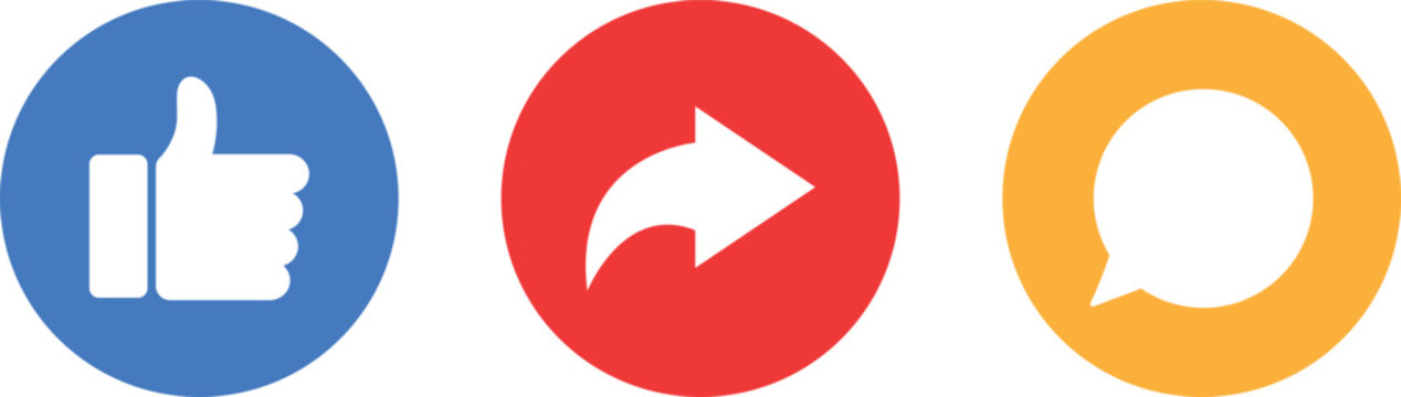 Social media icons like share and comment in oval shapes