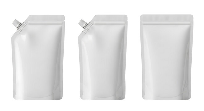 Three white pouch packaging options