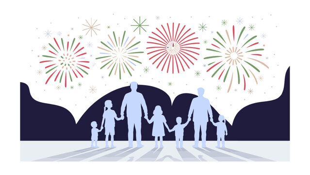 Family's Celebration: A silhouette of a family joyfully celebrating a moment with fireworks and togetherness, capturing a sense of unity and shared happiness.
