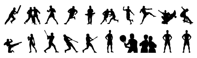 Sports Athlete Silhouettes Collection  Dynamic Action Poses Vector Illustration
