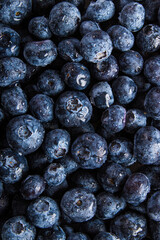fresh blueberries closeup, ripe berries, healthy fruit, dark background