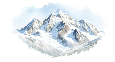 Majestic snowcapped mountain range in watercolor style