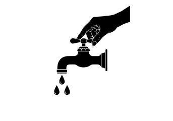Hand turning off a dripping faucet on a transparent background

