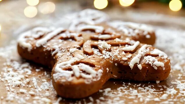 Delicious Gingerbread Man Cookie with White Icing and Festive Decorations.