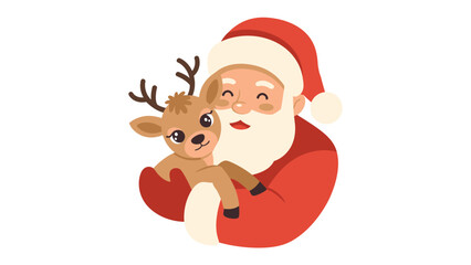Santa's Joyful Bond with Reindeer: A heartwarming scene unfolds as a jolly figure embraces a young reindeer, radiating love, warmth, and the spirit of Christmas.